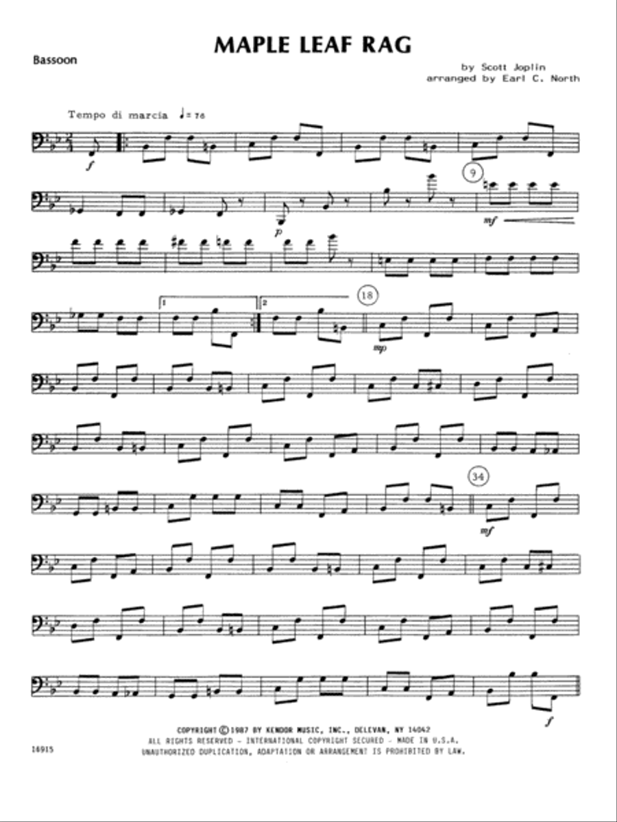 Maple Leaf Rag - Bassoon Bassoon Solo scores gallery preview page 1