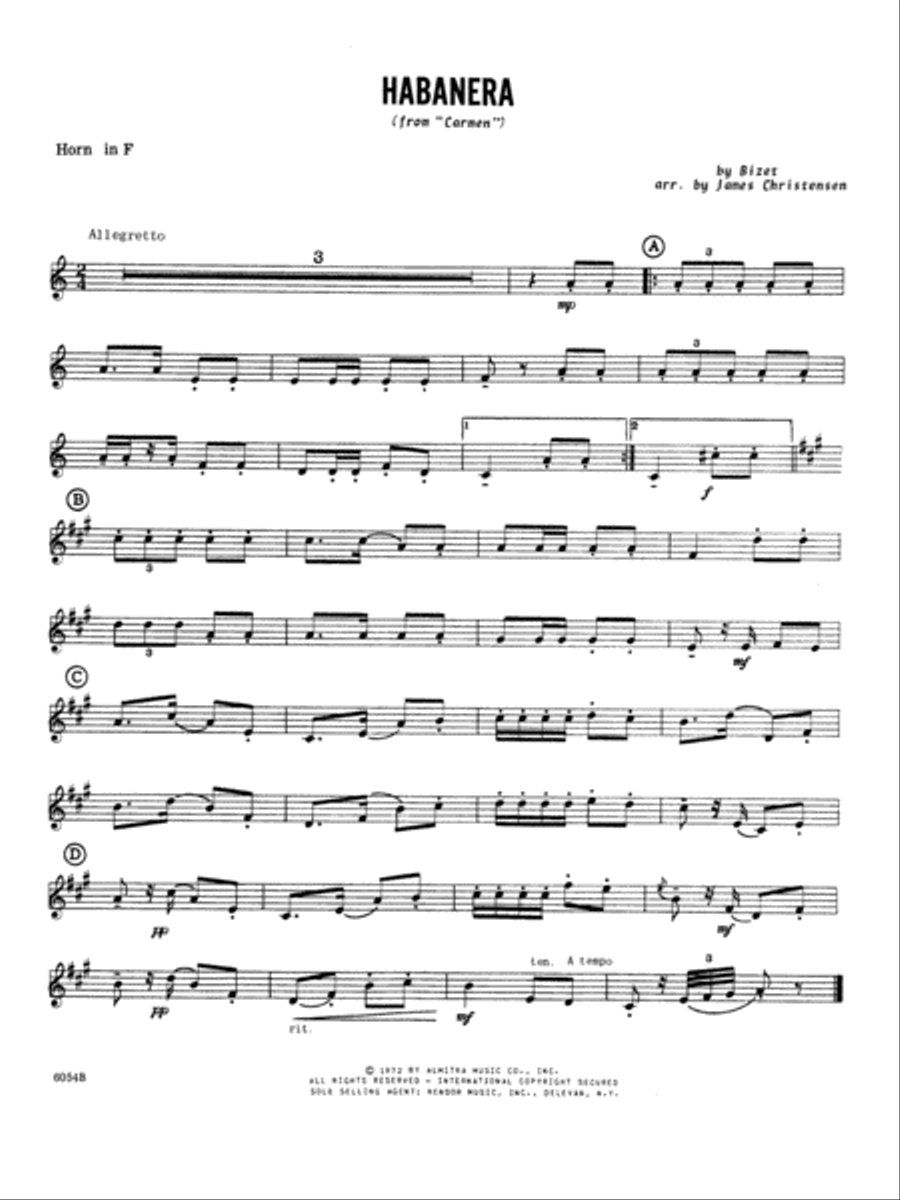 Habanera (from Carmen) - Horn in F Horn Solo scores gallery preview page 1