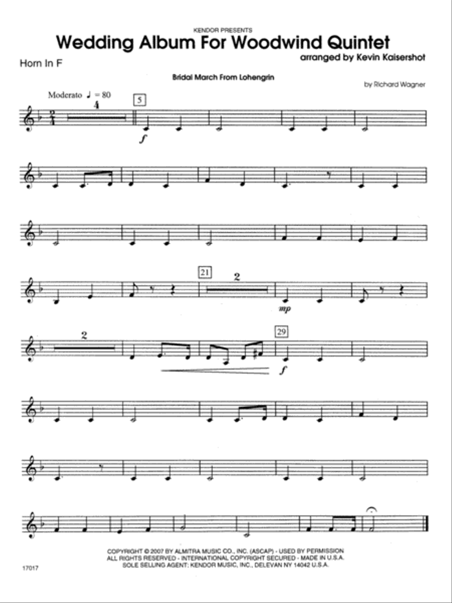 Wedding Album For Woodwind Quintet - Horn in F Horn Solo scores gallery preview page 1
