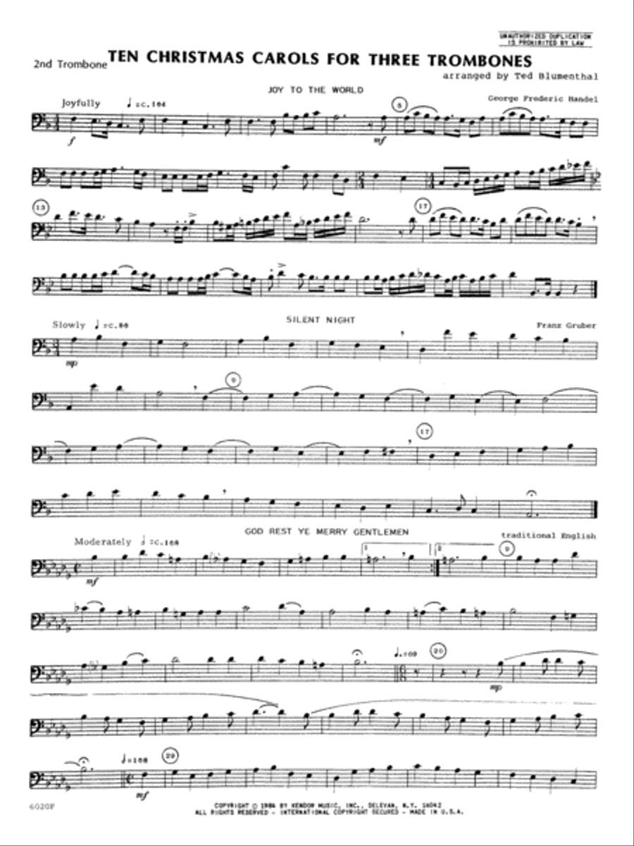 Ten Christmas Carols For 3 Trombones - 2nd Trombone Trombone scores gallery preview page 1