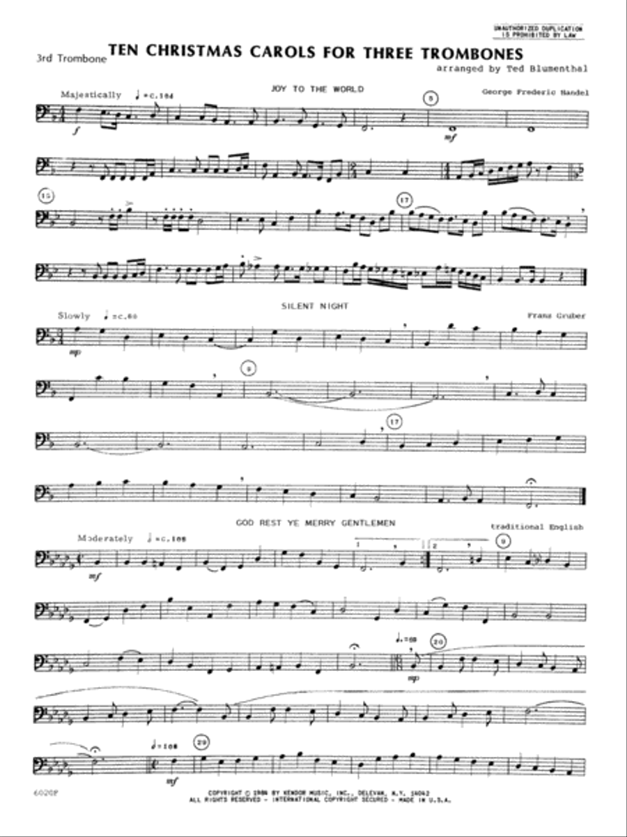 Ten Christmas Carols For 3 Trombones - 3rd Trombone Trombone scores gallery preview page 1