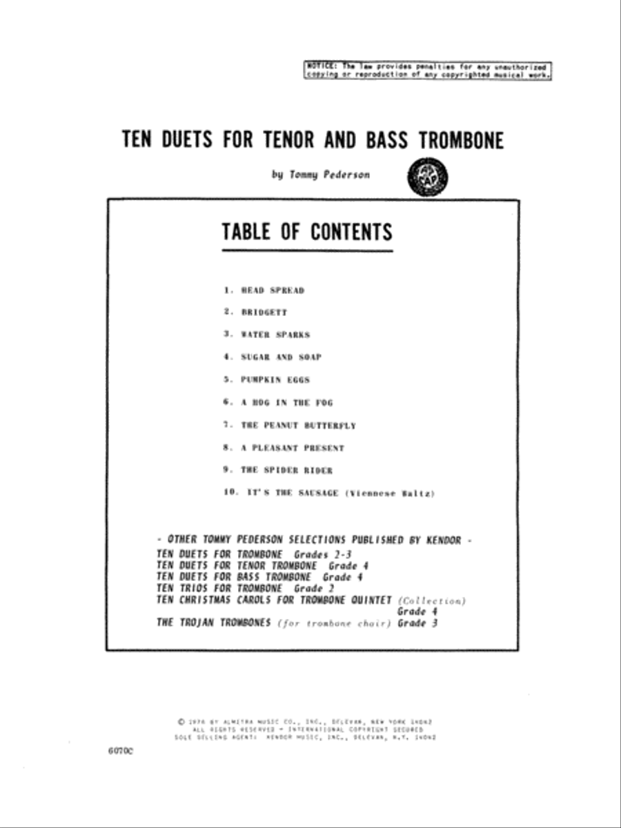 Ten Duets For Tenor And Bass Trombone Bass Trombone scores gallery preview page 1