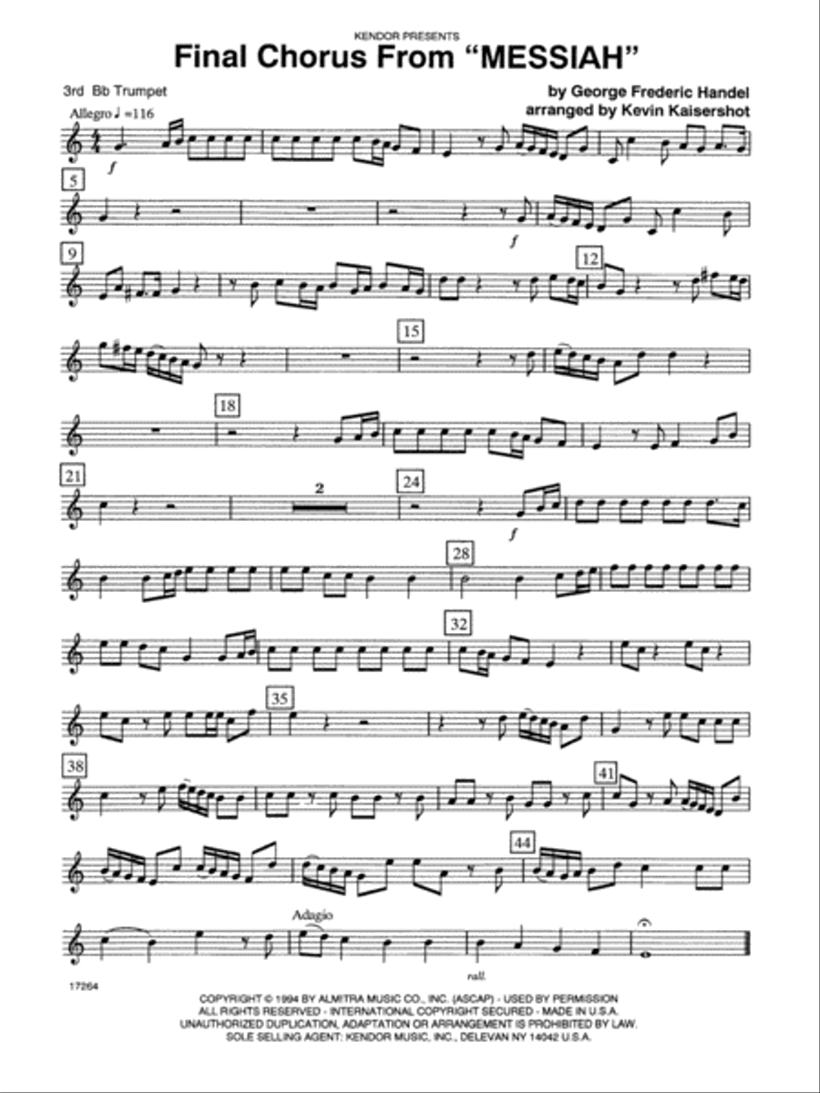 Final Chorus From 'Messiah' (Blessing And Honour,Glory And Power Unto Him) - 3rd Bb Trumpet B-Flat Trumpet scores gallery preview page 1