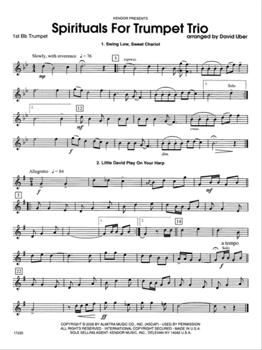 Spirituals For Trumpet Trio - 1st Bb Trumpet B-Flat Trumpet scores gallery preview page 1