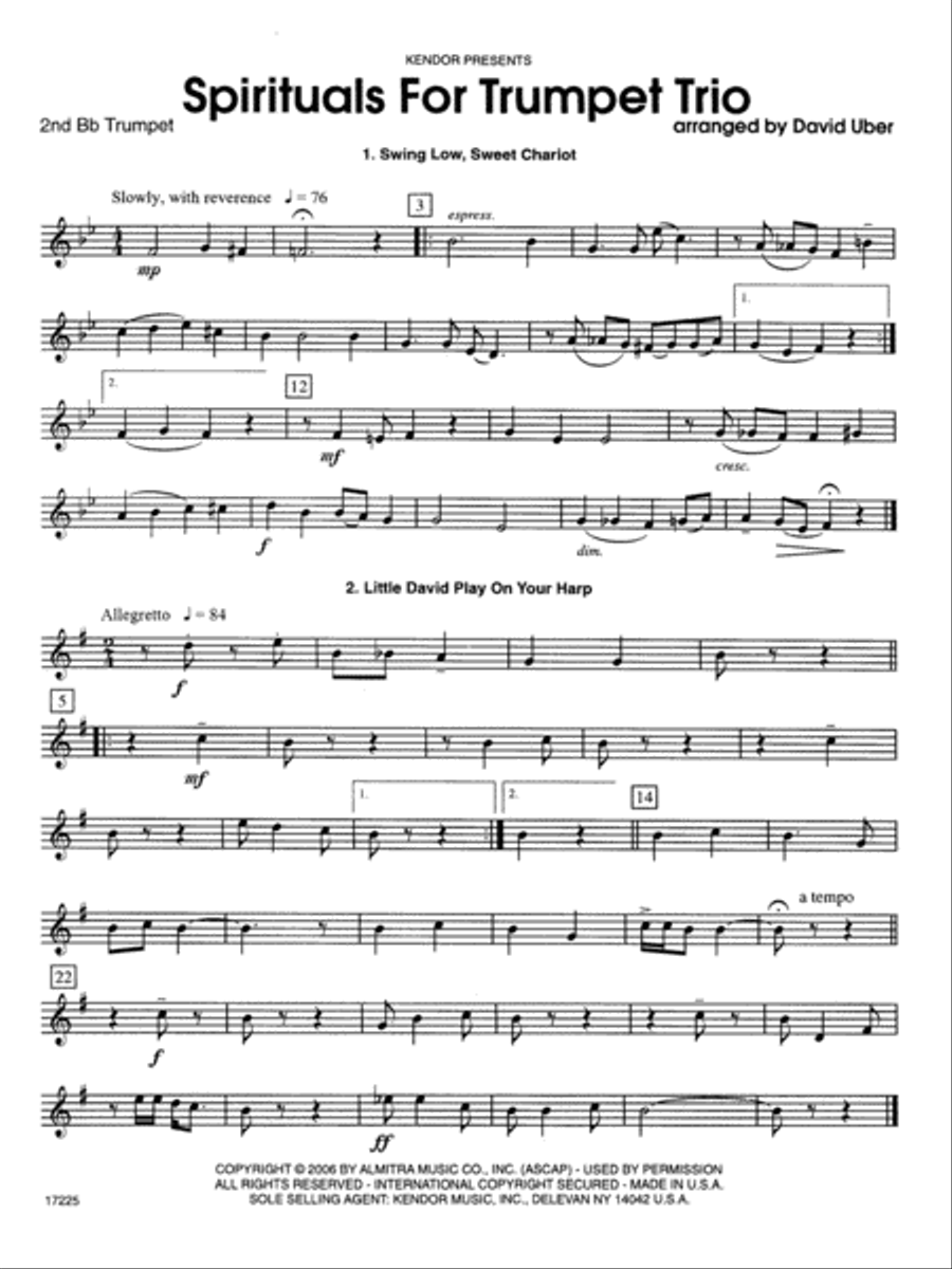 Spirituals For Trumpet Trio - 2nd Bb Trumpet B-Flat Trumpet scores gallery preview page 1
