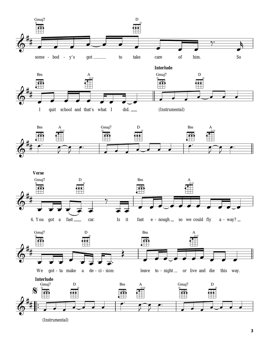 Fast Car Fast Car Ukulele scores gallery preview page 3