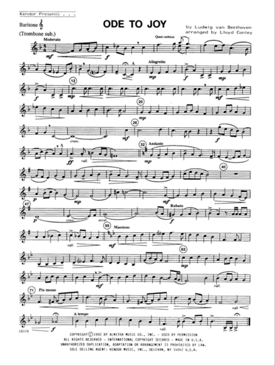 Ode To Joy - Baritone T.C./Trombone Baritone Horn TC scores gallery preview page 1