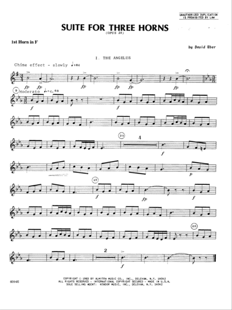 Suite For Three Horns (Opus 28) - 1st Horn in F Horn Solo scores gallery preview page 1