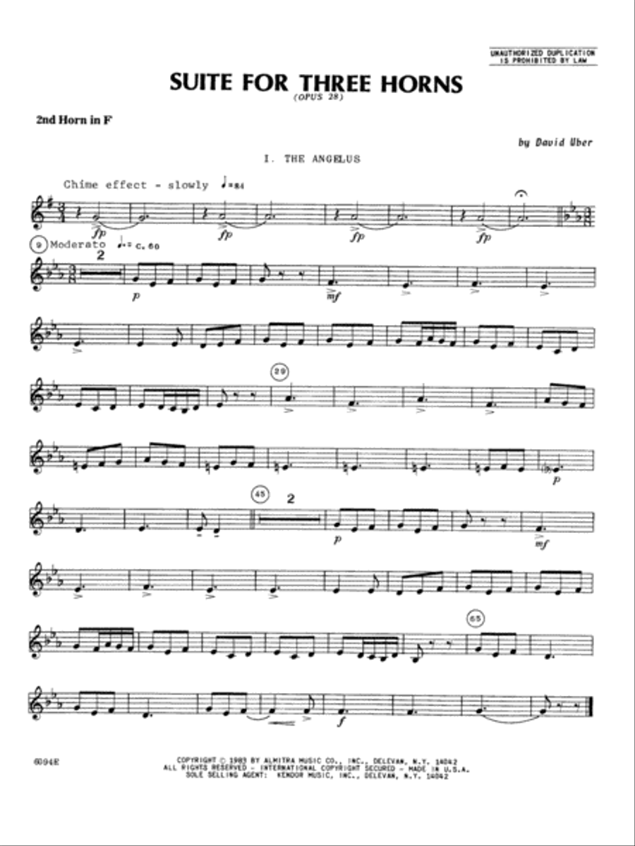Suite For Three Horns (Opus 28) - 2nd Horn in F Horn Solo scores gallery preview page 1