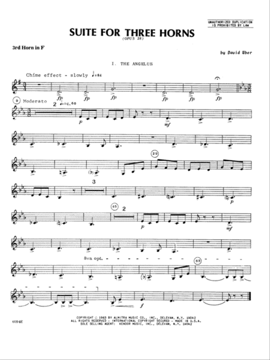 Suite For Three Horns (Opus 28) - 3rd Horn in F Horn Solo scores gallery preview page 1
