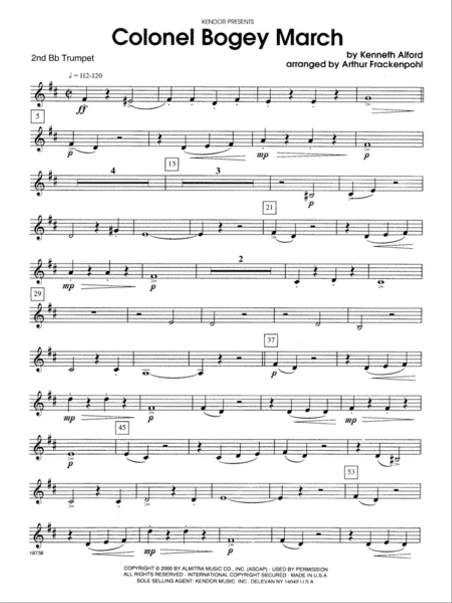 Colonel Bogey March - 2nd Bb Trumpet B-Flat Trumpet scores gallery preview page 1