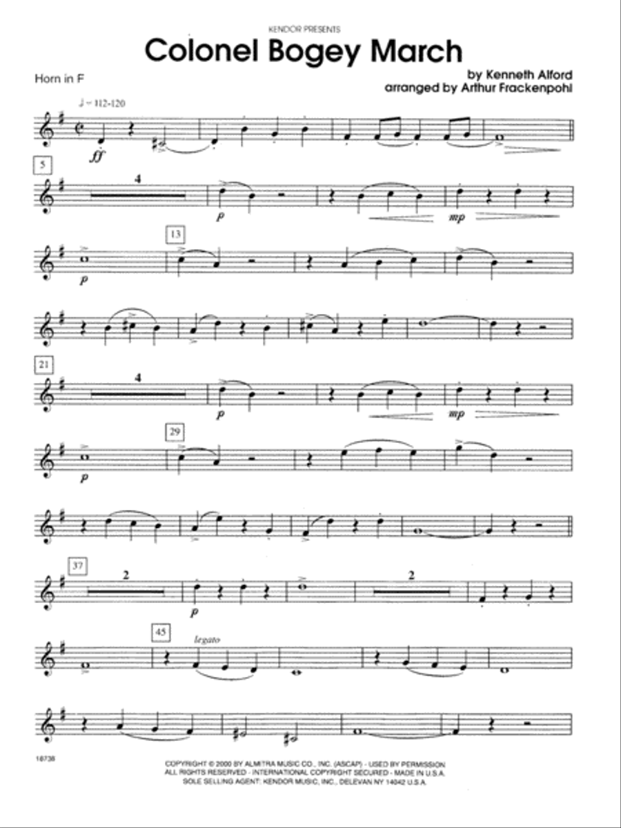 Colonel Bogey March - Horn in F Horn Solo scores gallery preview page 1