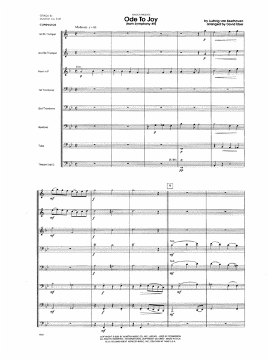 Ode To Joy (From Symphony #9) - Full Score Brass Ensemble scores gallery preview page 1