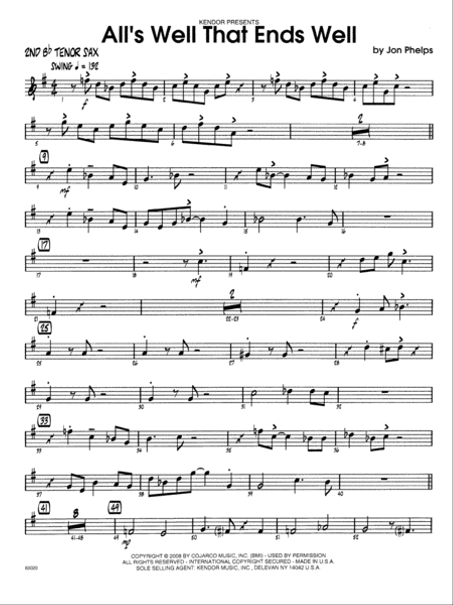 All's Well That Ends Well - 2nd Bb Tenor Saxophone Tenor Saxophone scores gallery preview page 1