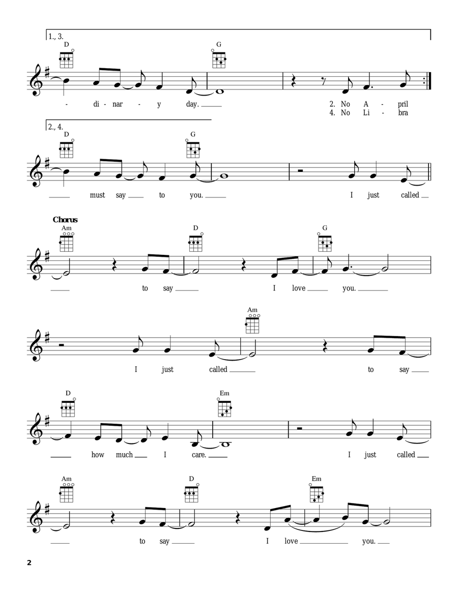 I Just Called To Say I Love You Ukulele scores gallery preview page 2