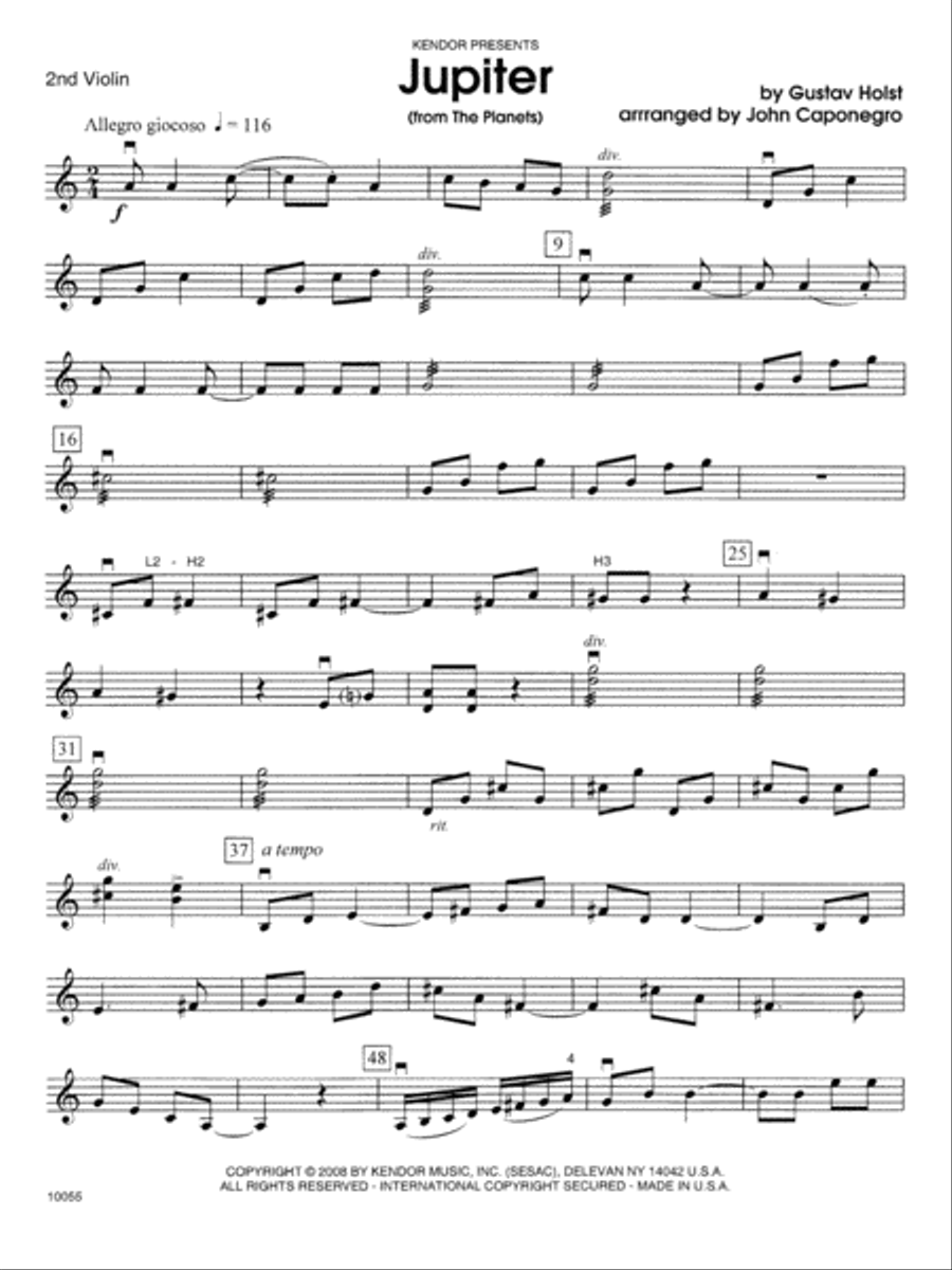 Jupiter (from The Planets) - 2nd Violin Orchestra scores gallery preview page 1