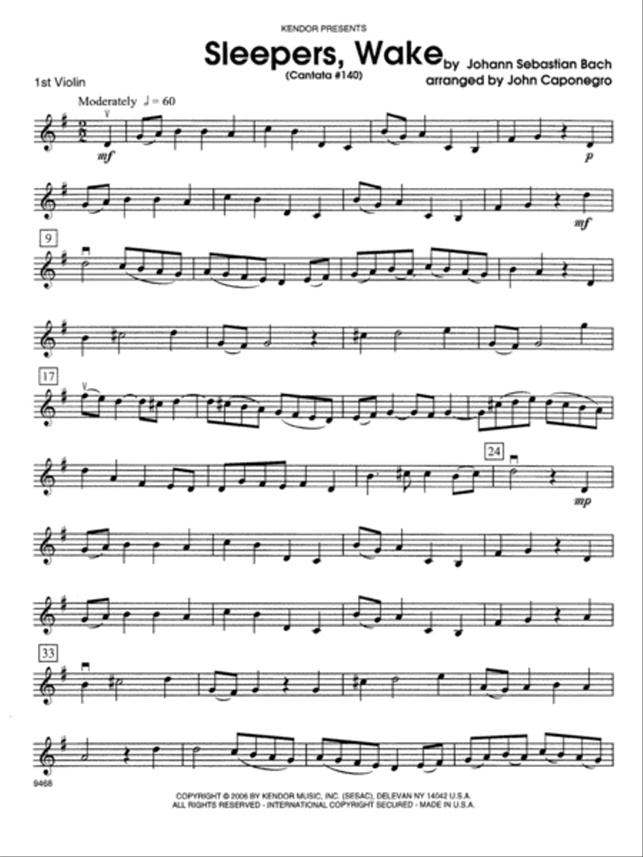 Sleepers, Wake (Cantata #140) - 1st Violin Orchestra scores gallery preview page 1
