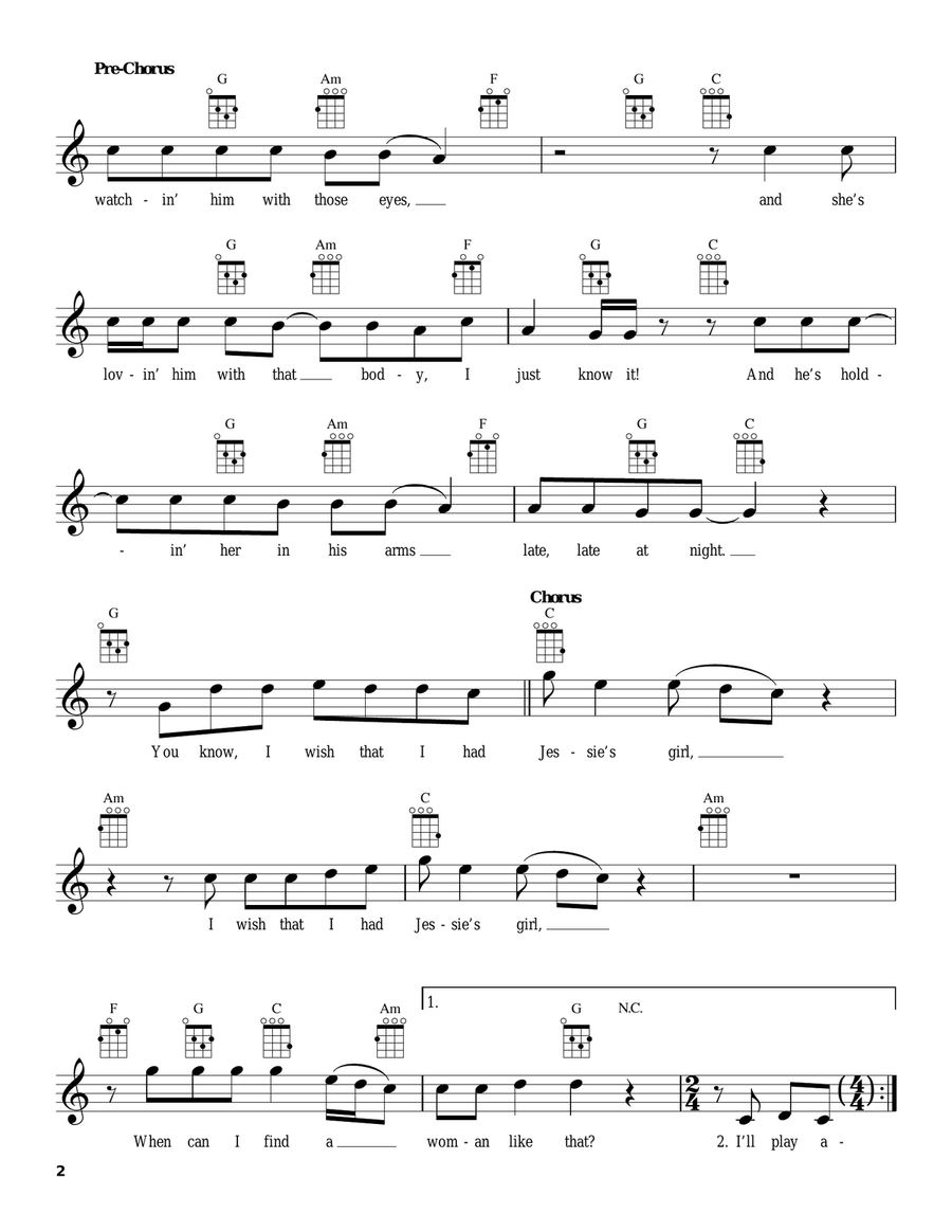 Jessie's Girl Jessie's Girl Ukulele scores gallery preview page 2