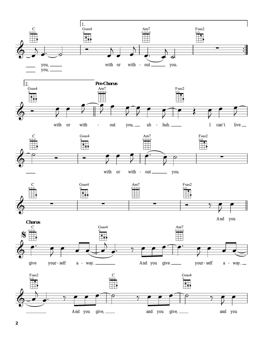 With Or Without You Ukulele scores gallery preview page 2