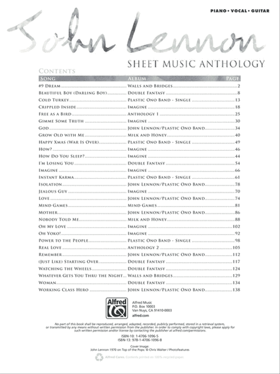 John Lennon -- Sheet Music Anthology Piano, Vocal, Guitar scores gallery preview page 3