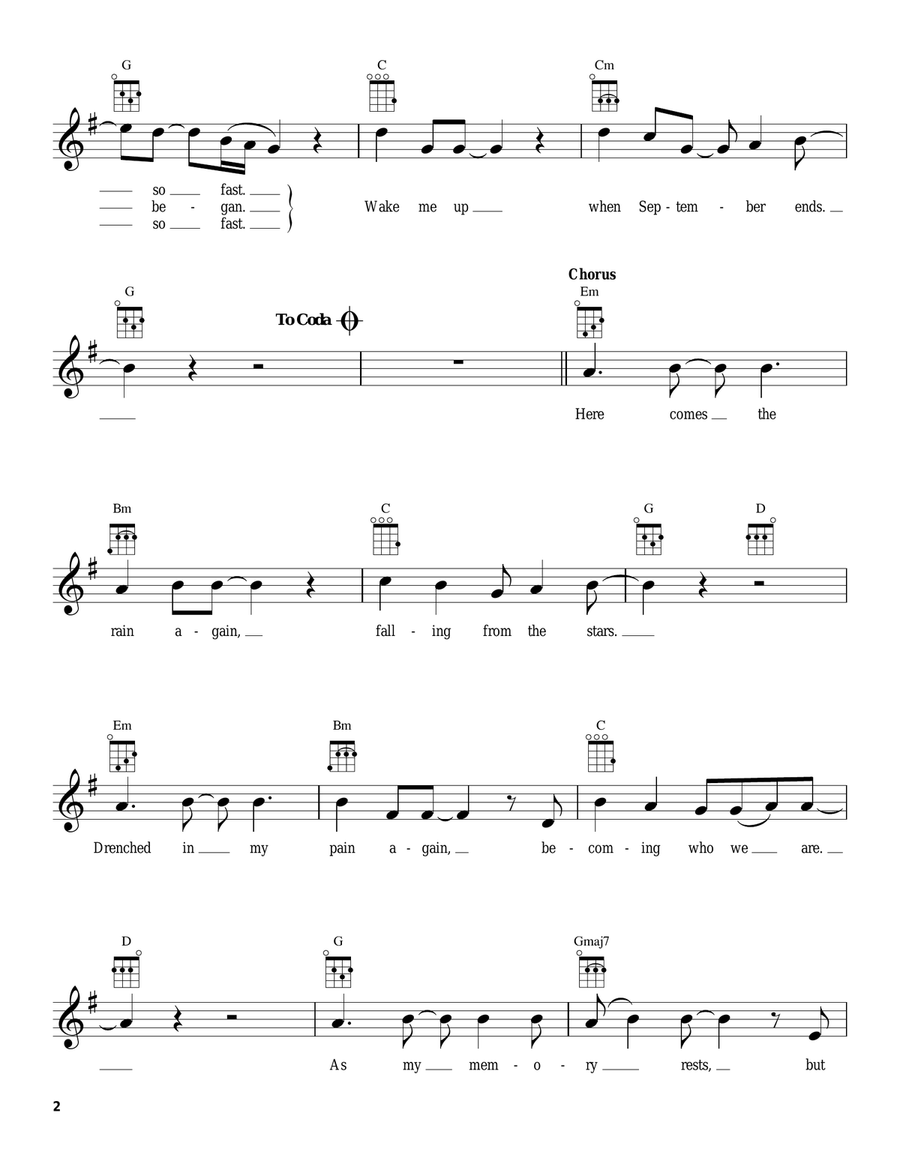 Wake Me Up When September Ends Ukulele scores gallery preview page 2
