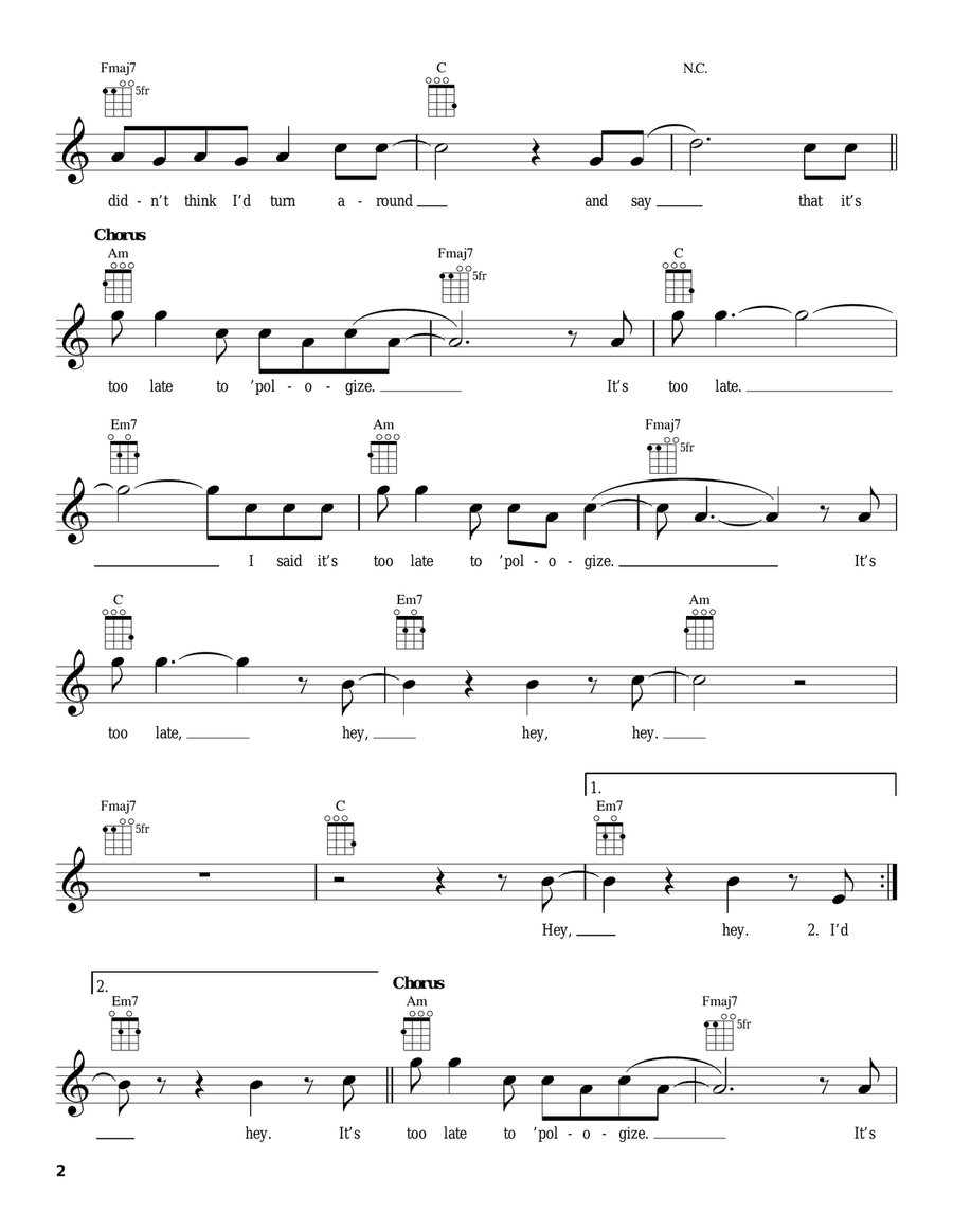 Apologize Apologize Ukulele scores gallery preview page 2