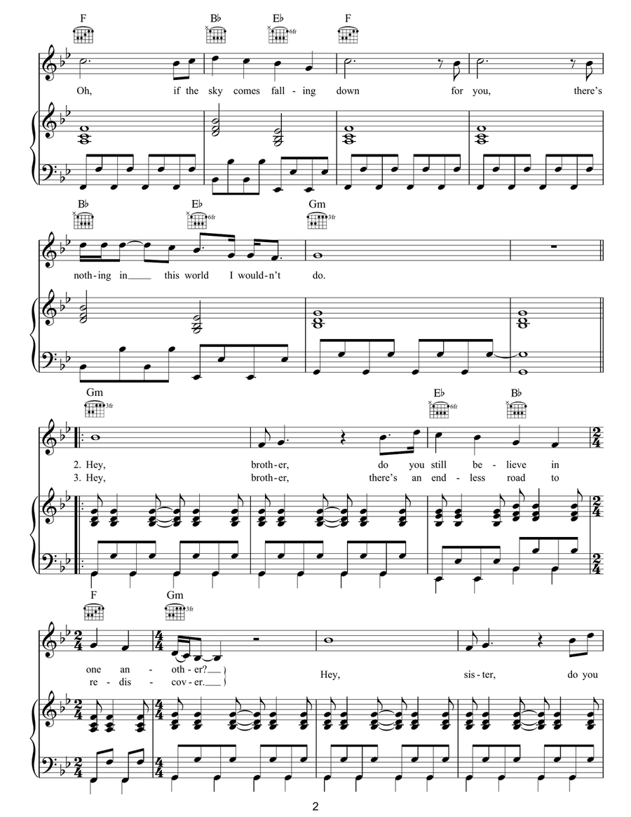 Hey Brother Hey Brother Piano, Vocal, Guitar scores gallery preview page 2