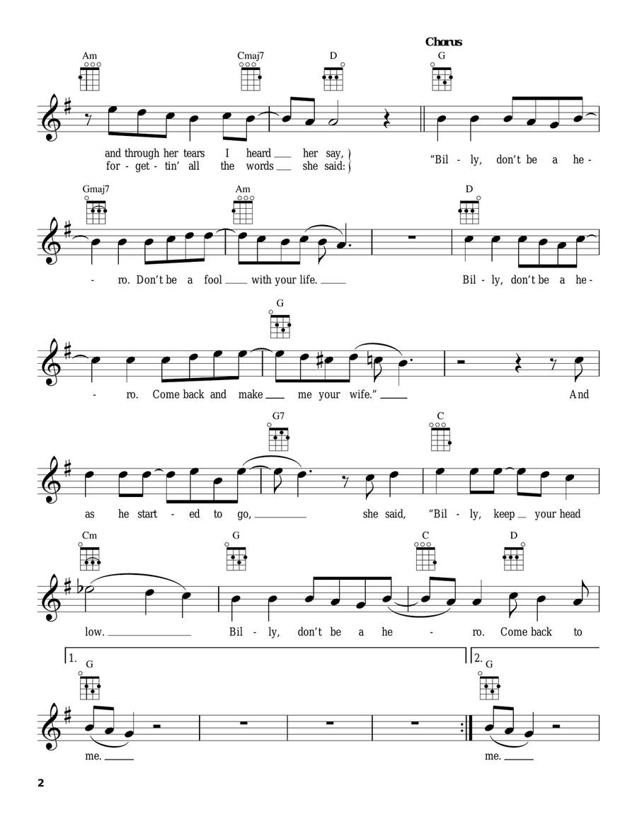 Billy Don't Be A Hero Billy Don't Be A Hero Ukulele scores gallery preview page 2