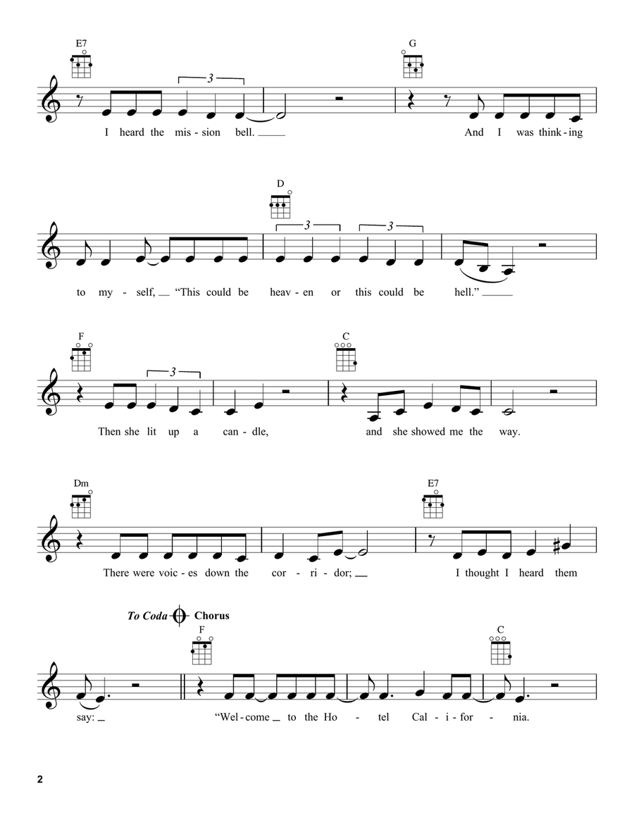 Hotel California Hotel California Ukulele scores gallery preview page 2