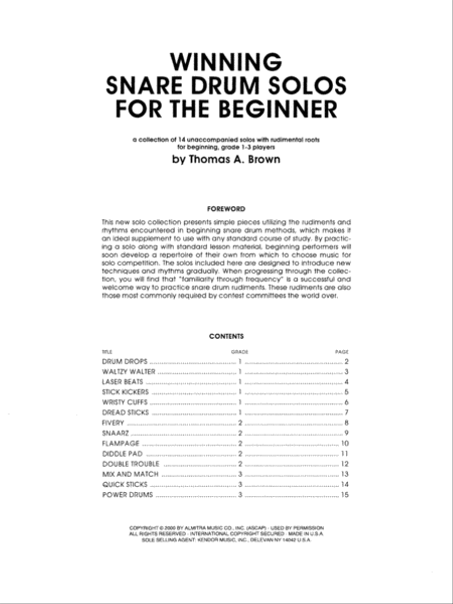 Winning Snare Drum Solos For The Beginner Percussion scores gallery preview page 1