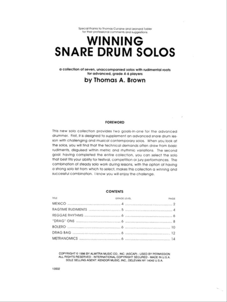 Winning Snare Drum Solos Percussion scores gallery preview page 1