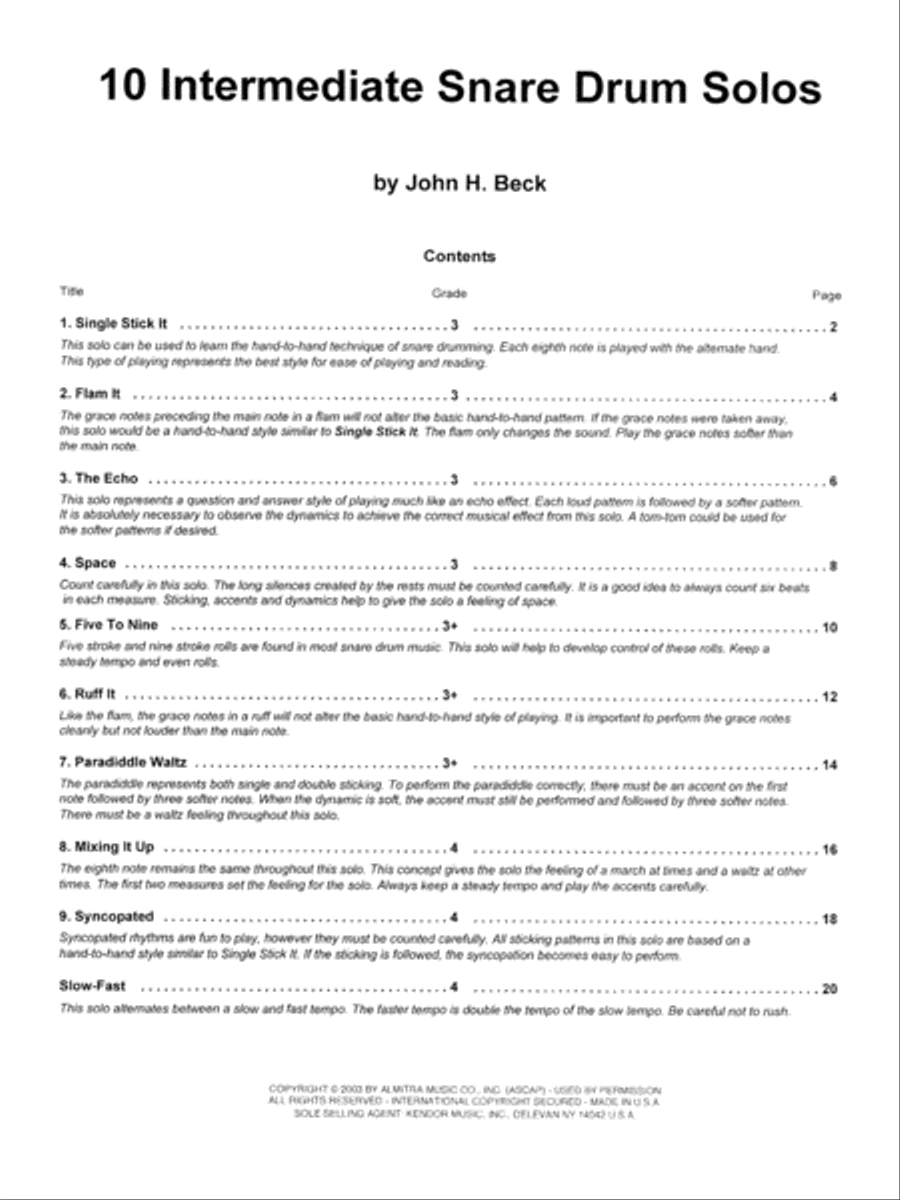 10 Intermediate Snare Drum Solos Percussion scores gallery preview page 2