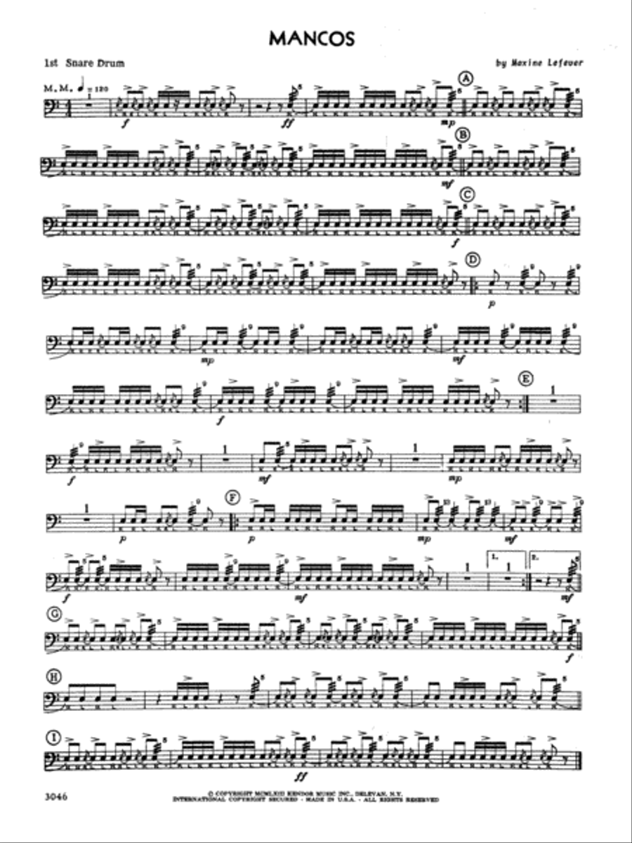Mancos - 1st snare drum Percussion scores gallery preview page 1