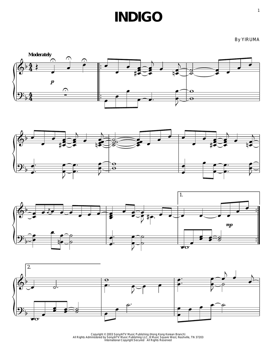 Indigo Indigo Piano Solo scores gallery preview page 1