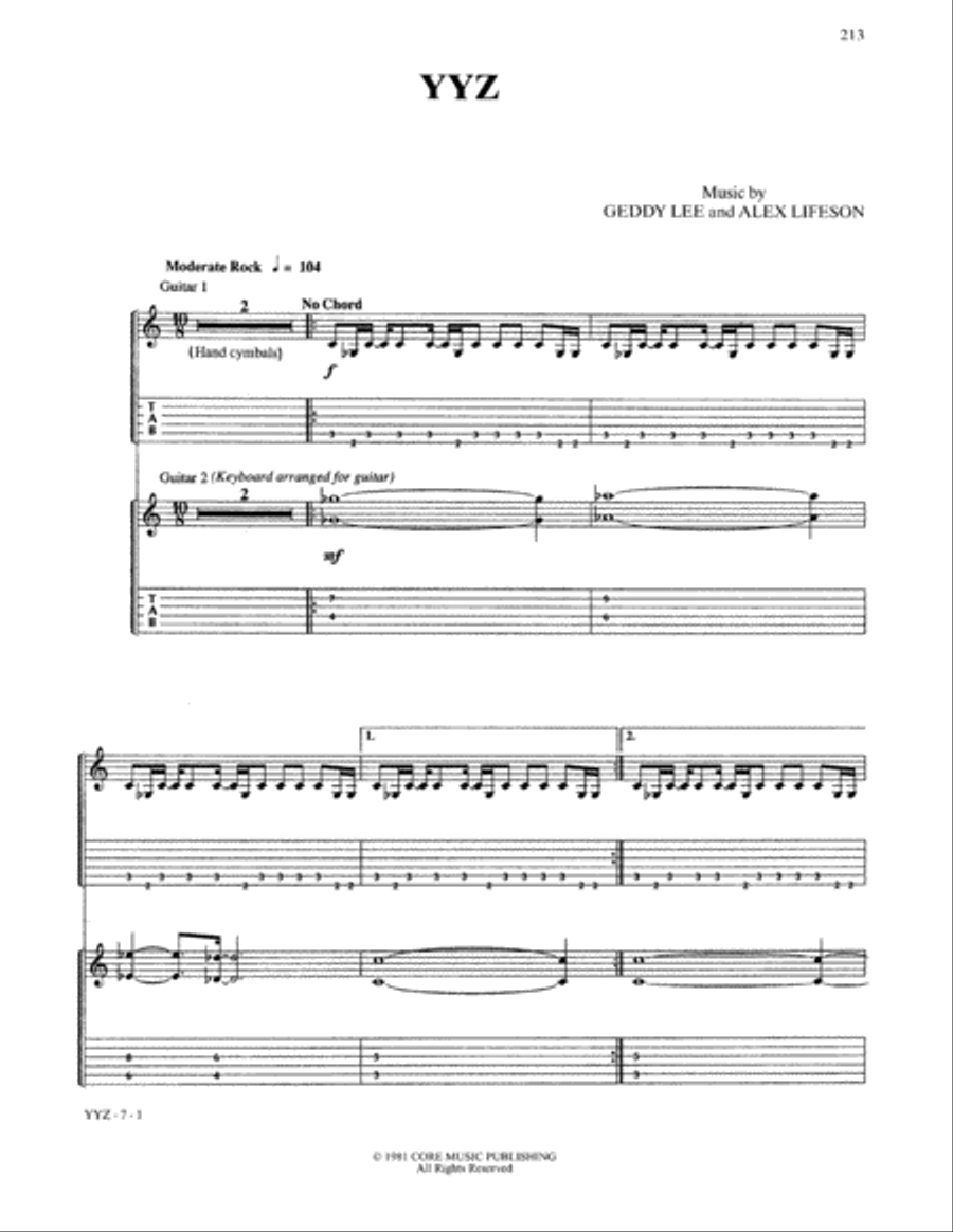 YYZ Electric Guitar scores gallery preview page 1