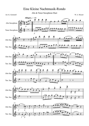 Eine Kleine Nachtmusik – Rondo: Alto & Tenor Saxophone Duet
