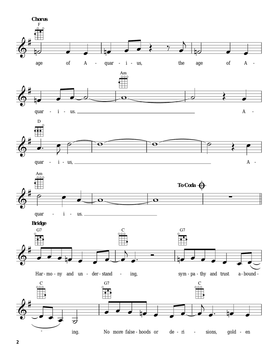 Aquarius Aquarius Ukulele scores gallery preview page 2