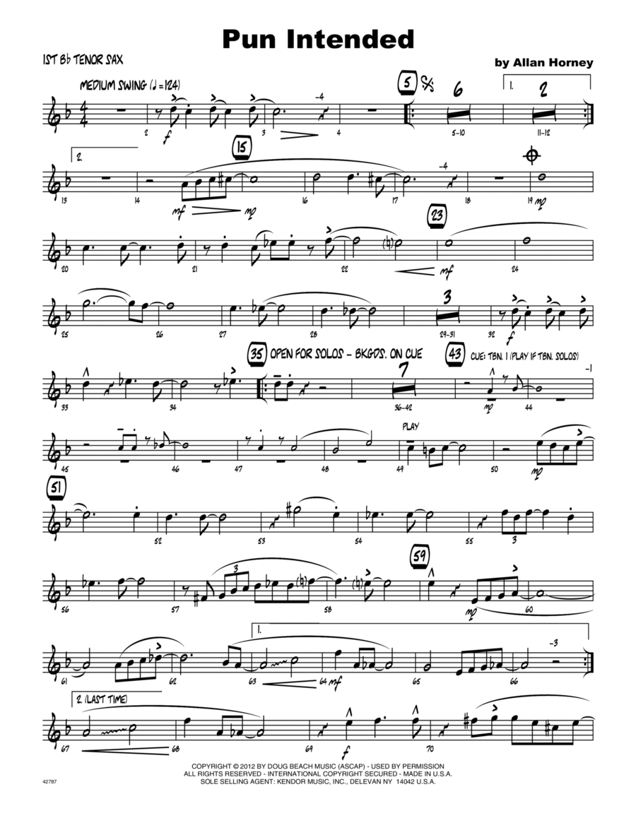 Pun Intended - Tenor Sax 1 Jazz Ensemble scores gallery preview page 1