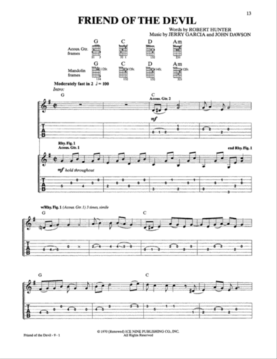 Friend Of The Devil Guitar Tablature scores gallery preview page 1