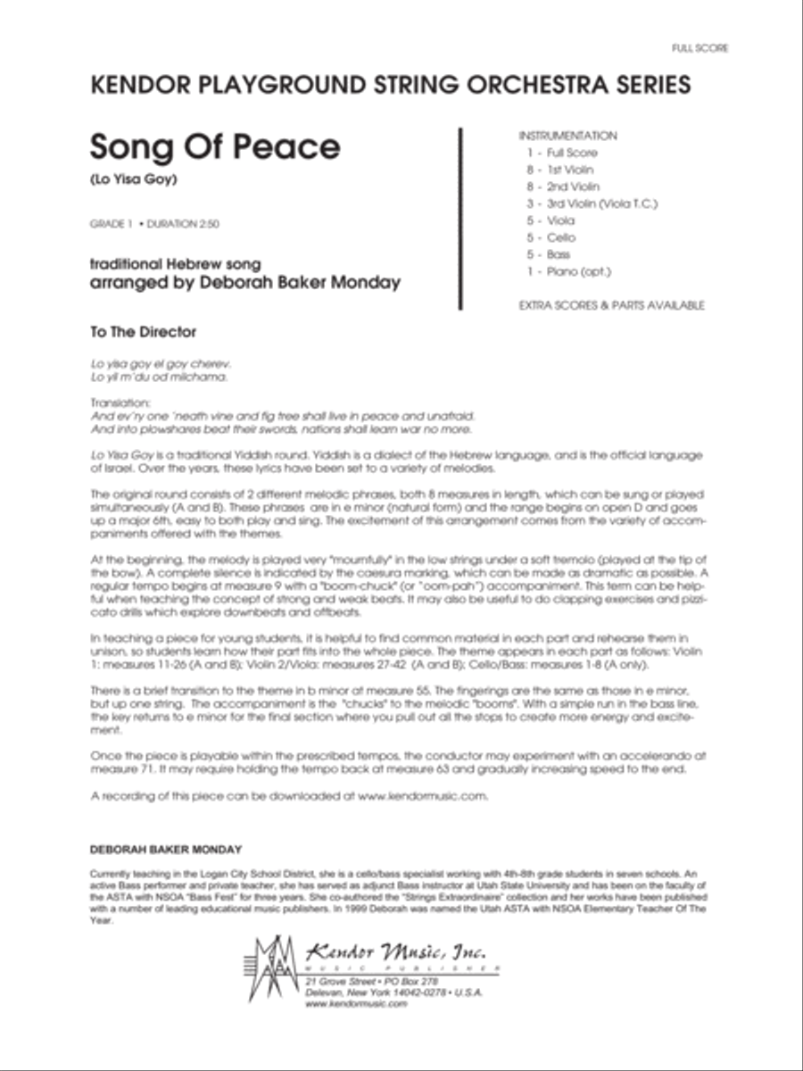 Song Of Peace (Lo Yisa Goy) - Full Score Orchestra scores gallery preview page 1