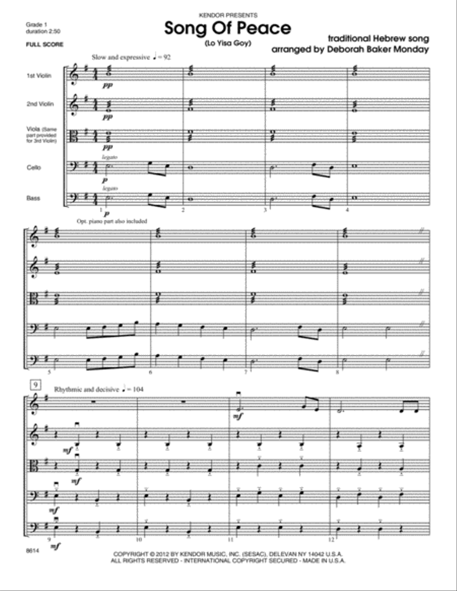 Song Of Peace (Lo Yisa Goy) - Full Score Orchestra scores gallery preview page 2