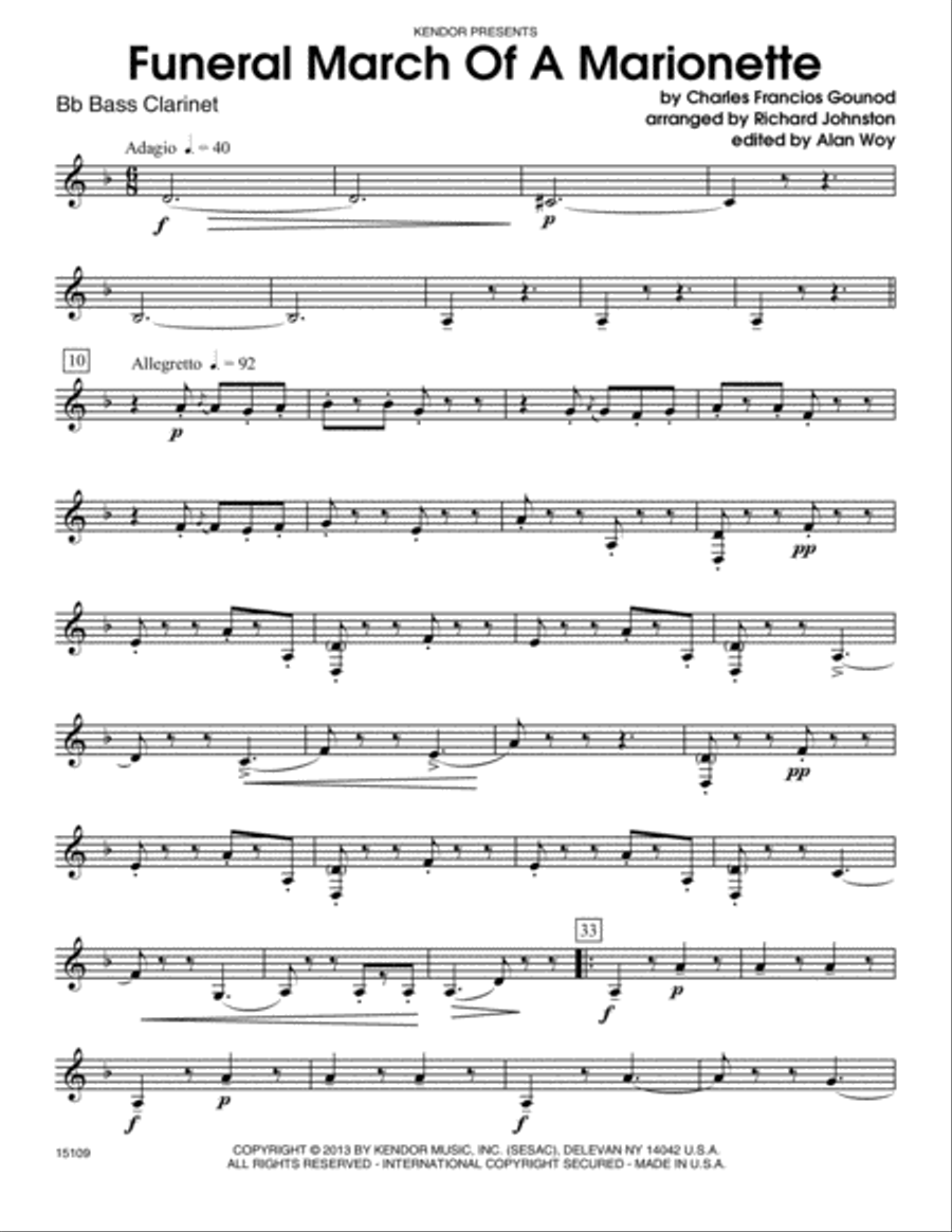Funeral March Of A Marionette - Bb Bass Clarinet Bass Clarinet scores gallery preview page 1