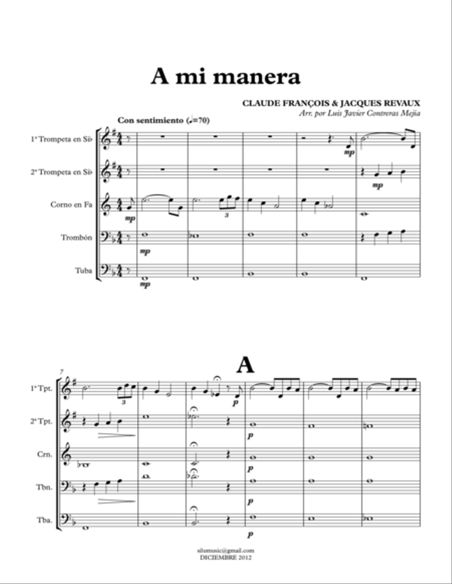 My way (A mi manera). Brass Quintet. Score & Parts Brass Quintet scores gallery preview page 1