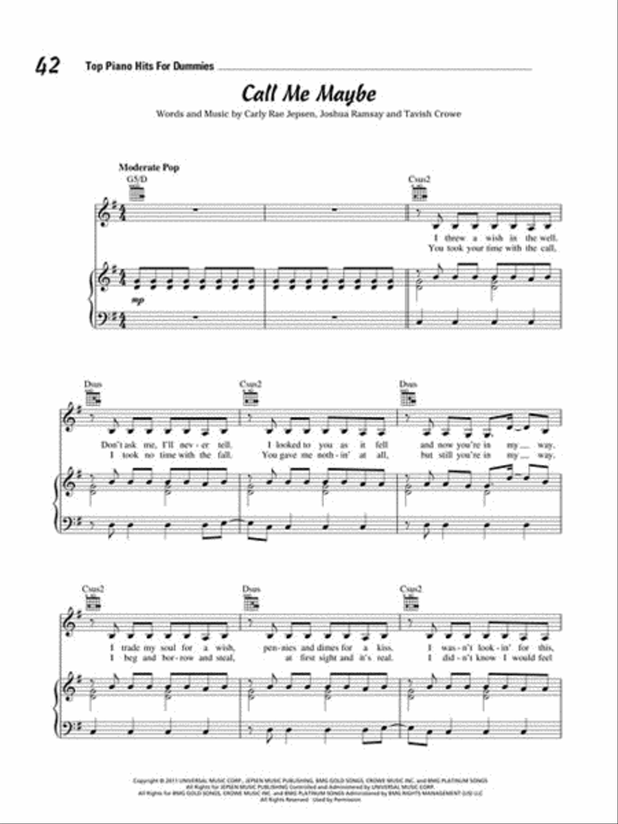 Top Piano Hits for Dummies Piano, Vocal, Guitar scores gallery preview page 3