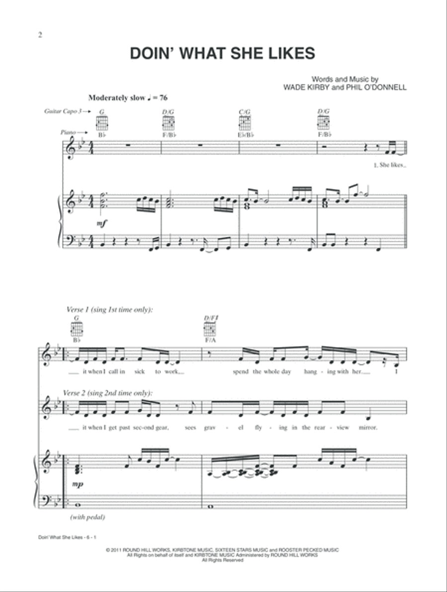 Doin' What She Likes Piano, Vocal, Guitar scores gallery preview page 3