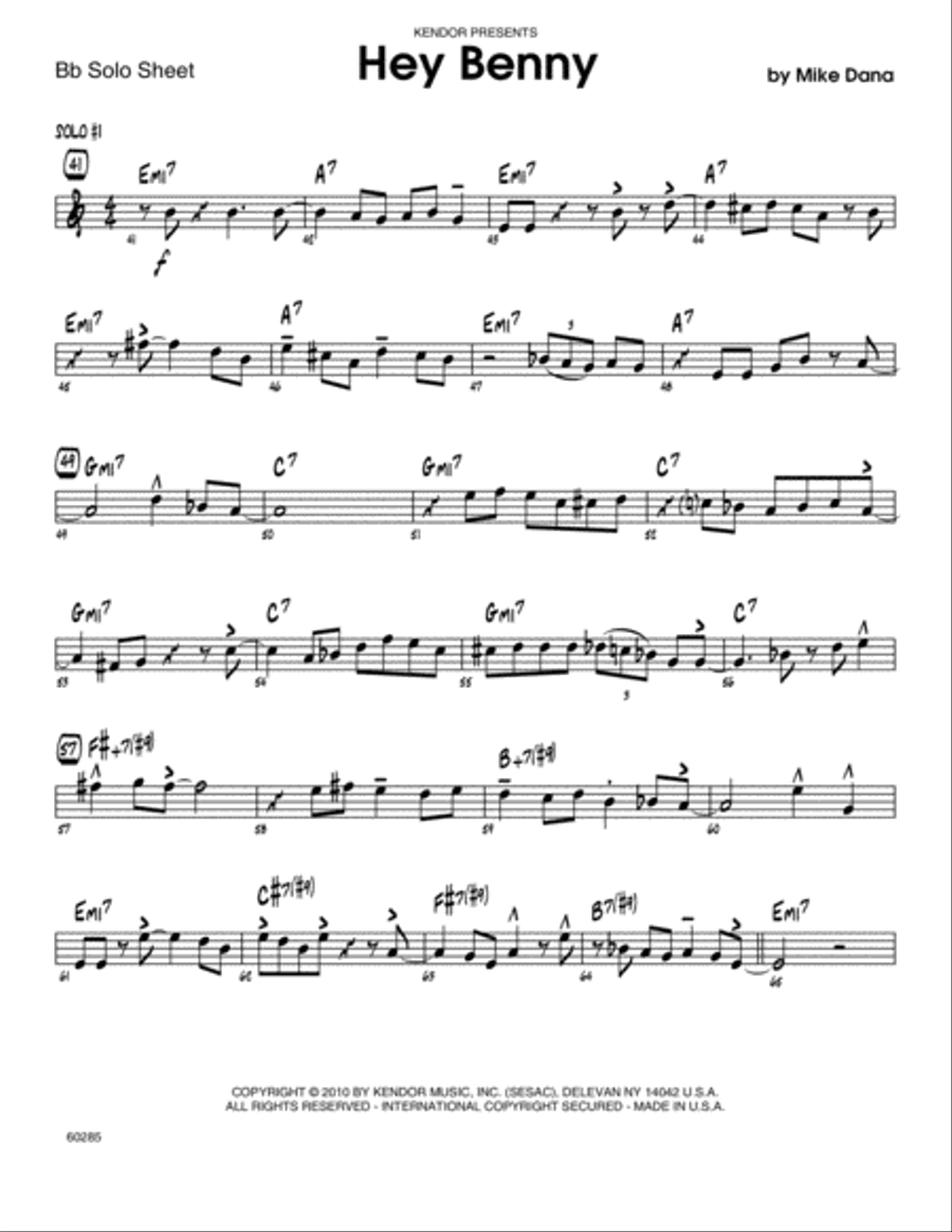 Hey Benny - Bb Solo Sheet B-Flat Instrument scores gallery preview page 1