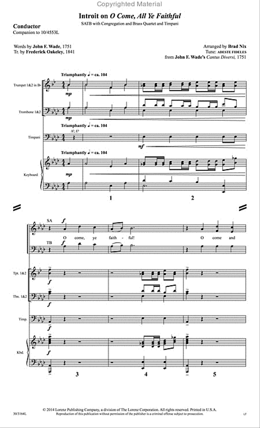 Introit on O Come, All Ye Faithful - Brass and Timpani Score and Parts Choir scores gallery preview page 2