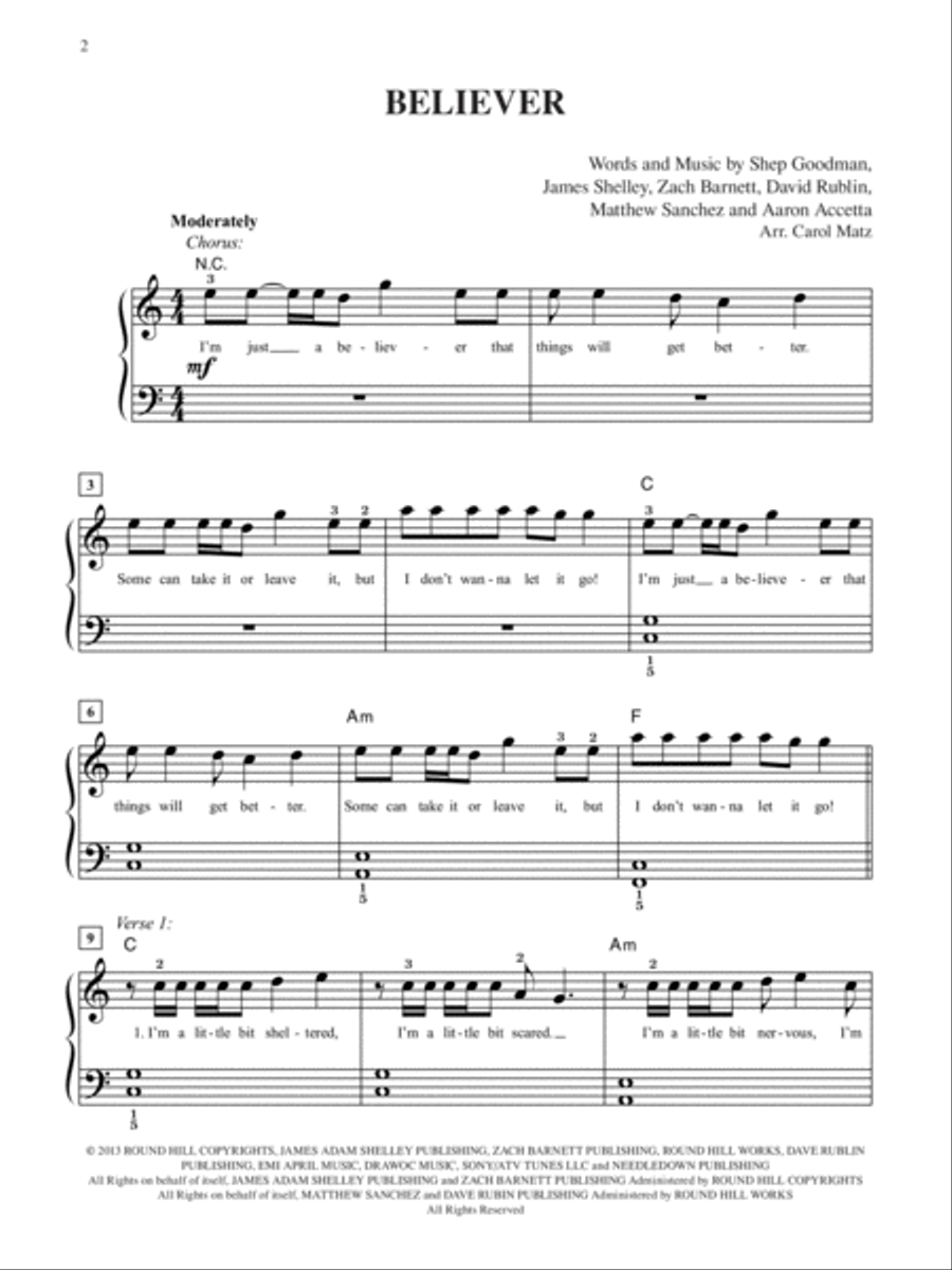 Believer Easy Piano scores gallery preview page 2