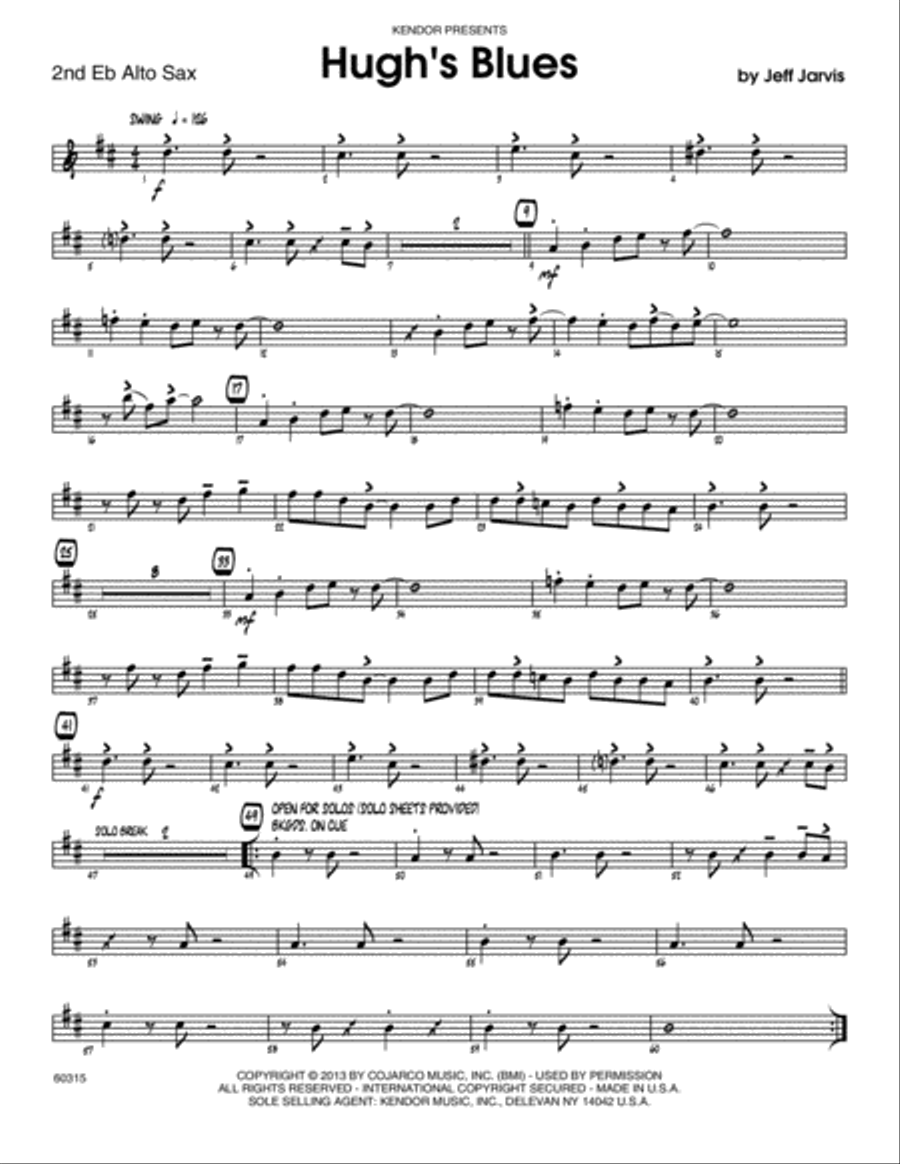 Hugh's Blues - 2nd Eb Alto Saxophone Alto Saxophone scores gallery preview page 1