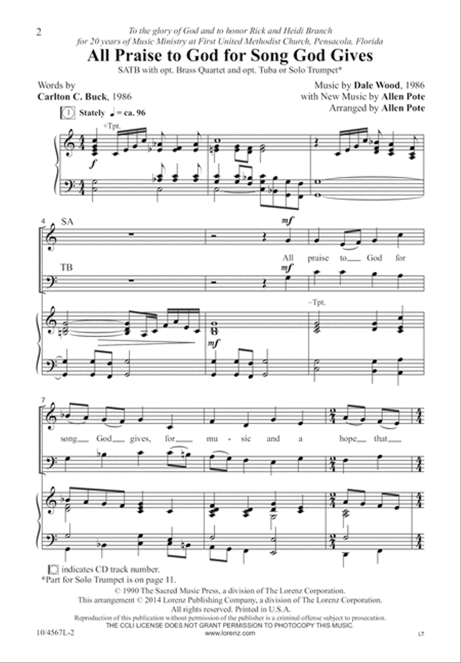 All Praise to God for Song God Gives 4-Part scores gallery preview page 3